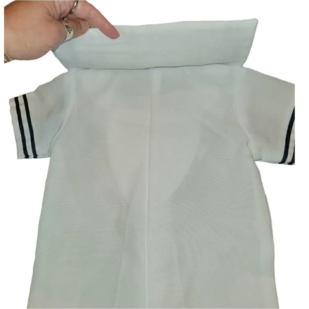 NWOT Lito Children's Wear Boys White Sailor Suit Shortall Romper with Hat 6-12M